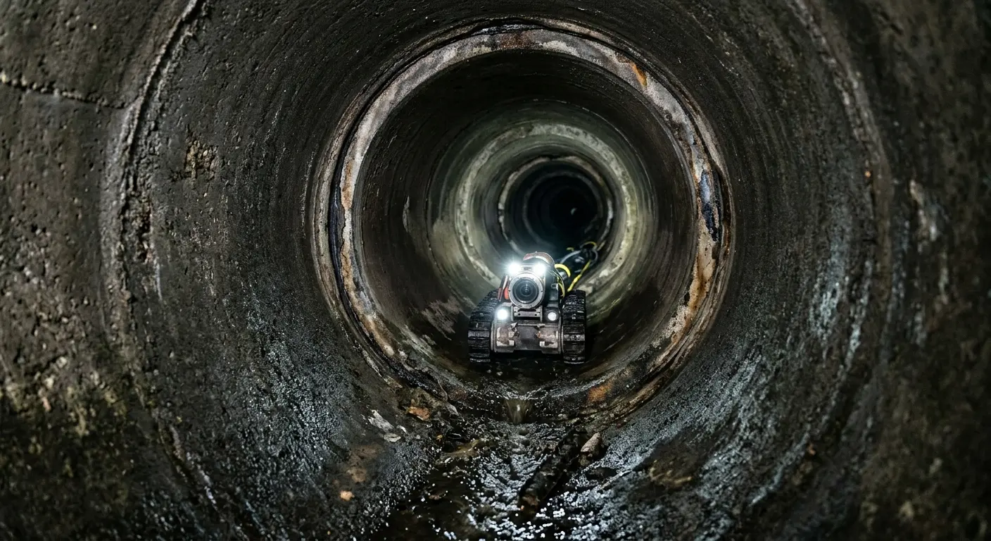 Robotic sewer camera inspecting pipe interior for Sewer Line Repair in North Union